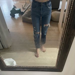 Abercrombie & Fitch Ultra High Rise Ankle Straight Jean  Medium Ripped Wash